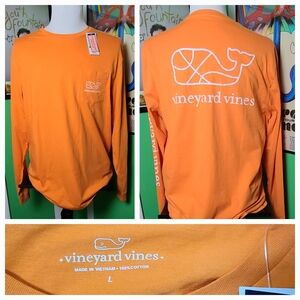 Vineyard Vines Basketball Whale Long Sleeve Pocket Tee Orange Mens L NWT